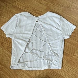 white cropped open back ribbed top